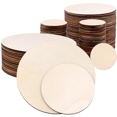 YIXNSW 100 Stück 3 Größen Runde Holzscheiben, 50 mm, 100 mm, 150 mm - Pappelholz - Handwerkliche Holzscheiben für DIY Basteln, Dekorieren, Bemalen, Schnitzen, Untersetzer