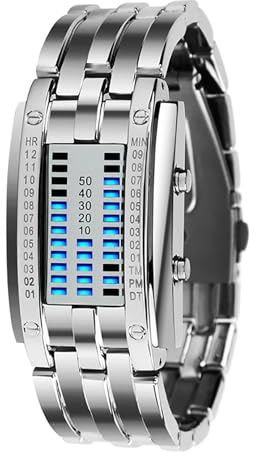 ADSBIAOYE Men's and Women's Watches Fashion Creative Double Matrix Binary LED Waterproof Stainless Steel Watch, Women's silver, Fashion