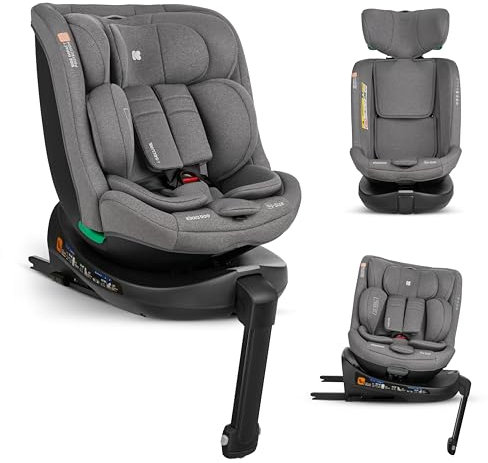 KikkaBoo i-Secure Kindersitz 0–36 kg (Gruppe 0/1/2/3) mit ISOFIX & 360° Drehung – i-Size Autositz für Babys & Kleinkinder, 40–150 cm, ab 6 Monate bis 12 Jahre, verstellbare Kopfstütze, Hellgrau