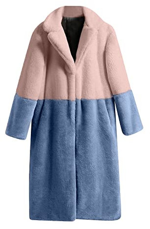 Komiseup Fleecejacke Damen, Winterjacke Damen Lange Winter Pelzmantel Elegant Kunstpelz Jacke Offener Front Wintermantel Dick Plüschjacke mit Kapuze Warme Kunstfell Oberbekleidung Faux Pelz Coat 04