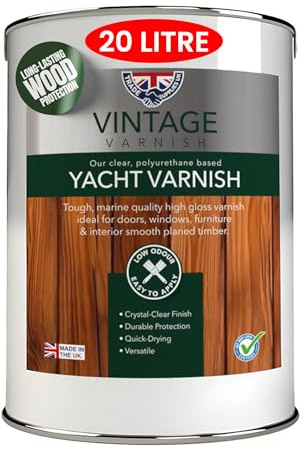 Vintage Yacht Varnish Clear Polyurethane - Wood Varnish Marine-Grade, UV-Resistant, High-Durability, Crystal-Clear Gloss Finish for Wood Protection (20 Litre) - Trade Supplies UK