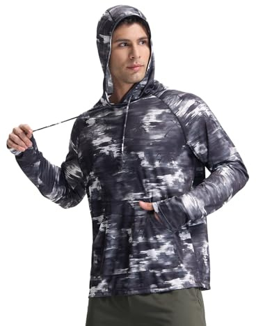 BALEAF Rashguard för män långärmad snabbtorkande simtröjor UPF 50+ huvtröja tröja UV pullover långärmad, svart, XL