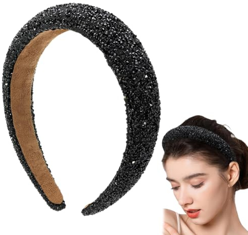 VODAFQS Serre-Tête Rembourré à Paillettes, Antidérapant et Épais, Accessoire de Cheveux pour Femmes et Filles, Noir