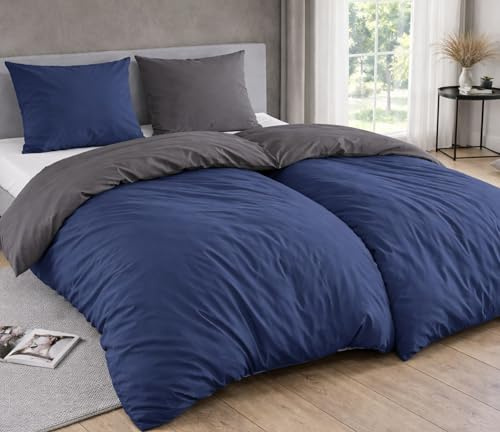 MALIKA® Bettwäsche 135x200 4 teilig, Mikrofaser Bettwäsche Set, Bettbezug 135 x 200 & Kissenbezügen 80x80, ÖkoTex Zertifiziert & für Allergiker geeignet blau