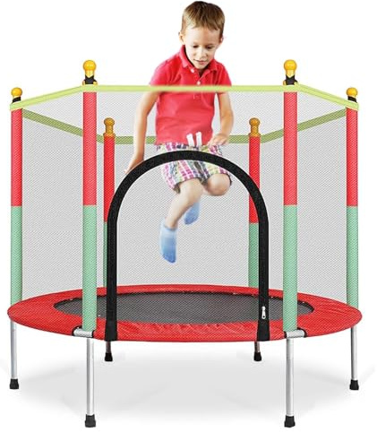 Vlocky Trampoline 140CM/55POUCES Trampoline pour Enfants Âgés de 1 à 8 Ans avec Filet de Sécurité, Couvre-poteaux en Mousse, Capacité de Charge 200KG, pour Intérieur et Extérieur