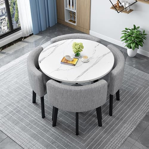 Modernes rundes Esstisch-Set mit 4 Stühlen, Küchentisch-Set aus Holz für Wohnzimmer, Esszimmer, Empfangstisch und Stuhl, Kombinationstisch, quadratischer Konferenztisch für 4 Personen, 80 cm Höhe