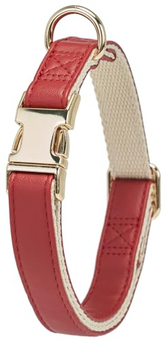 YUDOTE Hundehalsband aus Weichem Leder mit Sicherheits-Schnellverschluss-Metallschnalle, Natürliche Baumwolle, Gepolstertes Kunstlederhalsband für Mittel Hunde mit Empfindlicher Haut, Rot