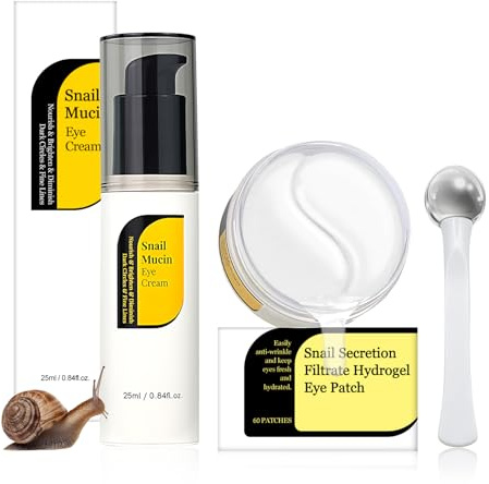 Snail Mucin Crema Occhi, Snail Peptide Eye Cream, Maschera Contorno Occhis con Snail Mucin, Crema Contorno Occhi Occhiaie, Contorno Occhi Idratante, Sgonfia Borse Occhis (25ml+60Patches)