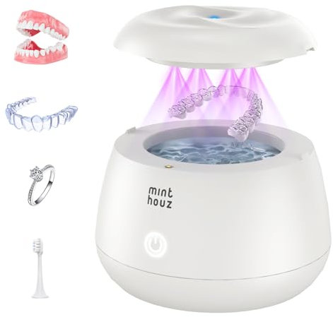 Minthouz Professional Ultrasonic Retainer Cleaner, 48kHz UV Ultrasonic Denture Cleaner Machine 200ml Portable Ultrasonic Cleaner for Retainer, Dentures, Toothbrush Head, Jewelry
