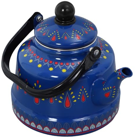 ULTECHNOVO 2.5l Enamel Retro Kettle Vintage Tea Pot for Loose Tea Blue Easy to Clean Minimal Maintenance Elegant Design Suitable for Home Kitchen
