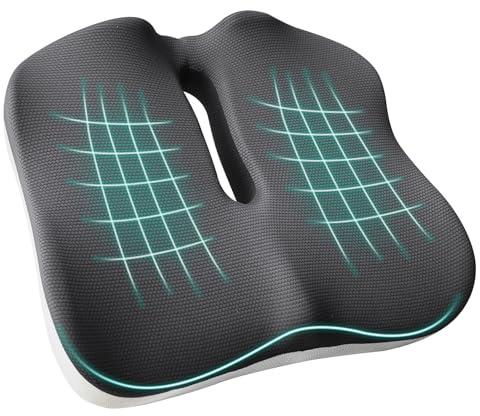 EvenVentric Memory Foam Seat Cushion-Coccyx Cushion for Tailbone Pain & Sciatica Relief, Breathable Chair Cushions with Anti-Slip Base for Office Chair, Car, Travel, Gaming, Long Sitting,Black