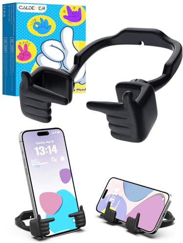 CALDEVER Stocking Fillers for Teenage Girls Boys Cell Phone Stand Patented Adjustable Shy Fingers Lazy Phone Stand for Desk Gifts for Christmas Cool Gadgets Fun Gifts for Adults Women 1Pack Black