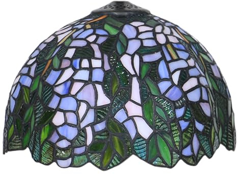 JZWCHQ Lamp Shade 12 Wide Accessories Replacement Wisteria Style Stained Glass Lampshades Only With Cap Vintage Blue Green Leaves Light Cover For Table Pendant Ceiling Fixture