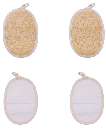 Lot de 4 éponges luffa naturelles pour le corps – Exfoliant corporel écologique et biodégradable, éponge de douche pour homme et femme, dimensions 14,5 x 10 cm, dos coton