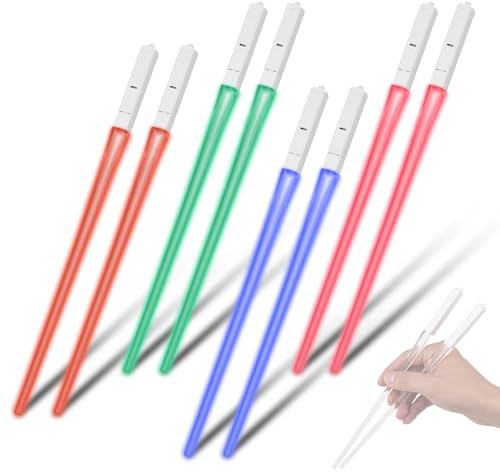 Lichtschwert -Essstäbchen Leuchten 9 Farbwechsel LED wiederverwendbare transparente Bauch -Essstäbchen für chinesische Lebensmittel Sushi -Nudeln Pasta Hot Pot 4 Paare (4 Paar)