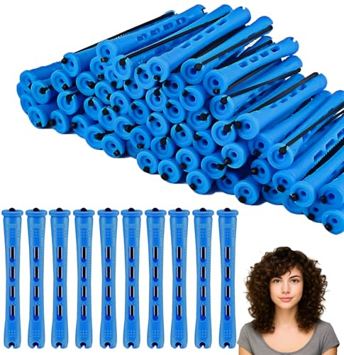60 Perm Rods for Short Hair, Perming Kit, 0.35 Inch Perm Rollers, Home Perm Kit for Women for Natural Hair Long Short, Natural to Long Hair Styling Tool (Blue)