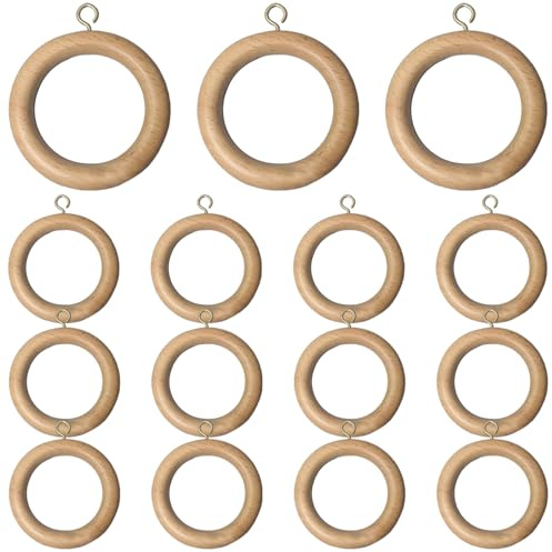 Joygoodta 15 Anelli per Tende in Legno, Diametro Esterno 2, 4 Pollici, Anelli per tendaggi con Occhi a Vite per la Decorazione di Porte e finestre