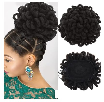 Syntetisk bun afro puff dragsko ponytail hår chignon flätor hårdel klipp i hårförlängningar för svarta kvinnor ponytail hårdelar ponytail förlängning (svart)