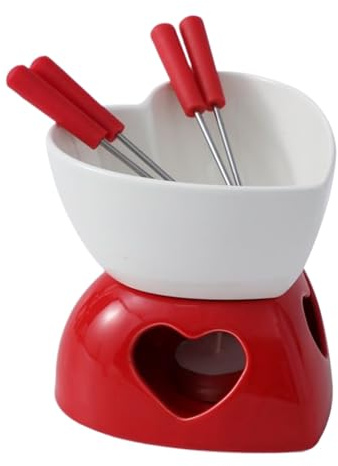Vaso para fondue de chocolate, calentador de mantequilla de cerámica, incluye tenedores, juego de mini fondue de chocolate, para queso, , dulces, postres, celebraciones, vacaciones, hogar