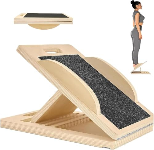 Chiziyixin Adjustable Professional Wooden Slant Board Calf Stretcher & Balance, Calf Stretch Board, Used for Deep Squatting, Knee Heel Ankle Foot Balance Training Slackboard