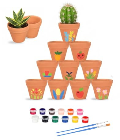 FLZOOY Mini Plant Pots, 12 Pack Small Terracotta Pots 5.5x5cm | Mini Clay Pots with Paints Brushes for Cactus Succulent Crochet Plants DIY Decor