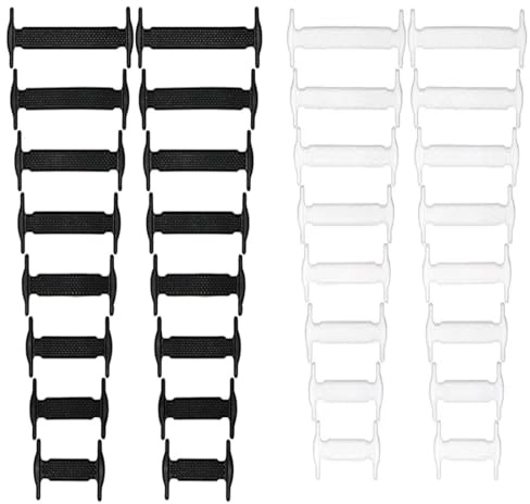 MUNZE Lacets Blancs Pour Baskets, 16 Paires 32 Pièces, Noir Et Blanc, Élastiques Sans Nœud, Taille Unique 8 Tailles