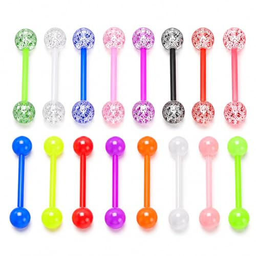 Trifletopia Acrylic Tongue Bars, Glow-in-the-Dark Unisex Set, 16 Pcs, 16 mm