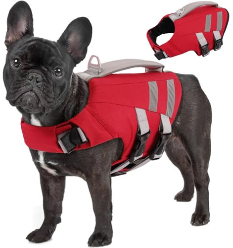 Lelepet Dog Life Jacket,Buoyancy Aid Flotation Vest for Swimming, Red M | With Rescue Handle, Adjustable Straps for Snug Fit, High Visibility, Ripstop Waterproof Fabric for Swimming, Boating, Beach