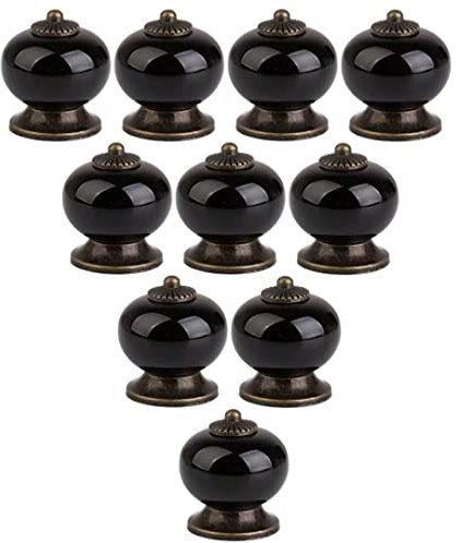 Creatwls Möbelknauf, Möbelknöpfe, Möbelgriff, Vintage Keramik Porzellan Griff Knopf Türknöpfe - 10pcs, Schwarz