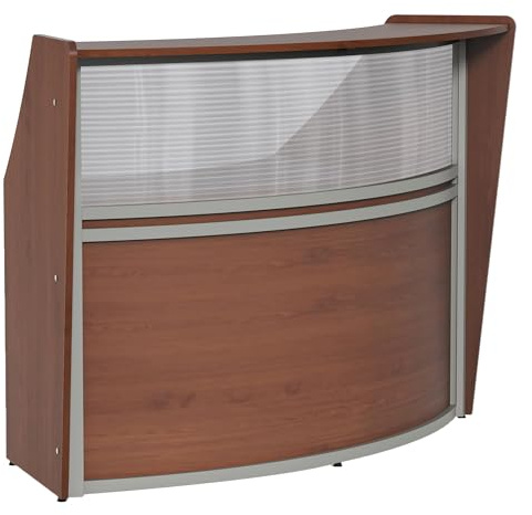 Linea Italia ZUC310 Curved Office Reception Desk with Clear Panel | Easy to Assembly Single Unit Reception Desk Counter for Lobby, Salon, 69.5 x 31.9, Cherry