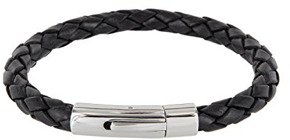 Auroris Echtleder-Armband geflochten 6mm mit Hebeldruckverschluss aus Edelstahl Farbe: schwarz