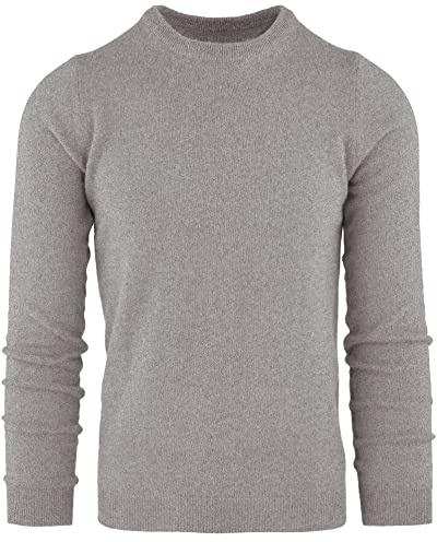 Cashmere Zone Maglione Uomo Girocollo 100% Puro Cashmere - Morbidissimo e Caldo, vestibilità Regolare, Perfetto per Ogni Stagione (L, Grigio Chiaro)
