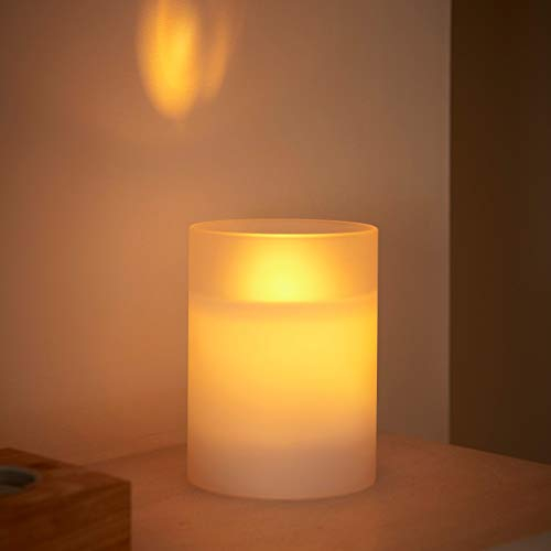 Auraglow Candela Scintillante Decorativa Realistica in Vetro Satinato Senza Fiamma con FIamma di Sicurezza e Timer Perfetta come Luce da Atmosfera o Centrotavola