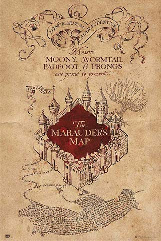 empireposter Harry Potter - Hogwarts - Marauders Map - Film Kino Movie Plakat Poster Druck - Größe 61x91,5 cm + 2 St Posterleisten Alu 63 cm