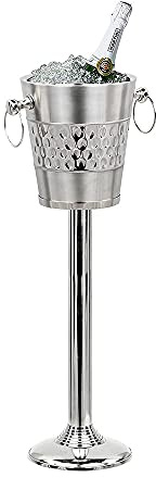 Deep Hammered Brushed Nickel Plated Majestic Wine & Ice Bucket with Steel Bucket Stand | Wine Chiller On Stand Kitchenware Barware | Party Organization Ideas