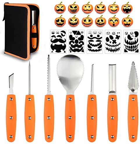 Hoshin Halloween Pumpkin Carving Kit, Professional Heavy Duty Stainless Steel Tools with Carrying Case (7 Piece Set)