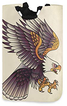 Mnsruu Panier à linge pliable avec poignée Motif aigle Blanc