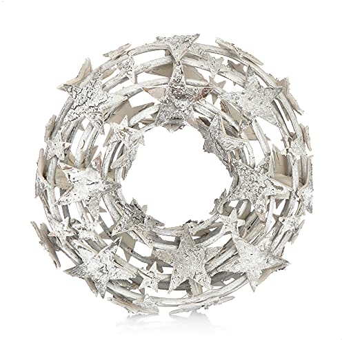 com-four® Rebenkranz mit Sternen - Deko-Tischkranz aus Zweigen - natürlicher Türkranz zum selber Schmücken - DIY Naturkranz als Tischdeko, Fensterschmuck, Türhänger (1 Stück - Ø 30cm Weiß Sterne)