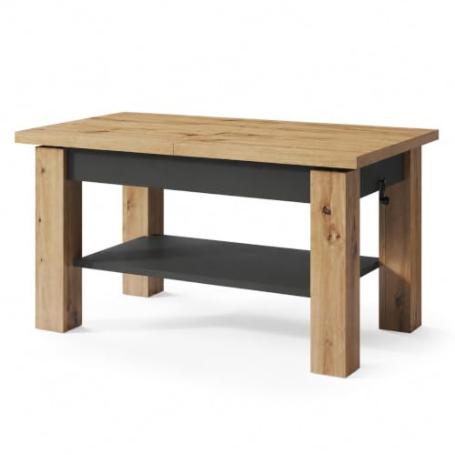 All4All Couchtisch Astra - Kaffeetisch - Wohnzimmertisch – Sofatisch mit Ablage - höhenverstellbar - kompakte Größe - Sofatisch - 110x68cm - 05 - Artisan Eiche + ANTHRAZIT