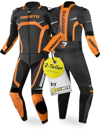 Bogotto Misano Tvådelad motorcykel läder kostym, schwarz/orange, 50