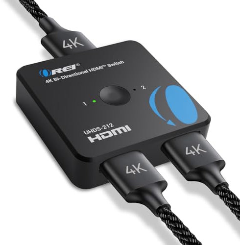 OREI Divisor HDMI 4K 1x2 - Pantalla duplicada/espejo, Full HD 1080P, 4K @30Hz, alimentado por USB (conmutador HDMI, interruptor bidireccional)