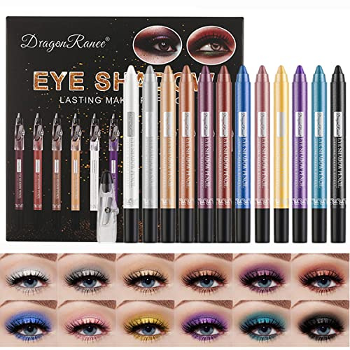 Sitovely 12 Farben Wasserdicht Matte Lidschatten Stift Set mit Anspitzer, Metallic Lidschattenstift, Eyeshadow Stick, Pearl Glitter Lidschattenstift langanhaltend und Für Einfaches Auftragen (A, M)