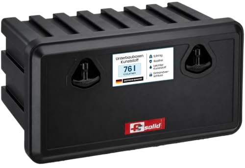 FTsolid Unterbaubox 76l für LKW PKW – Staukasten 750x360x450 mm | Abschließbar & spritzwassergeschützt – aus Polypropylen mit EinHand-Griff – leicht