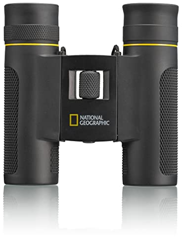 National Geographic 10x25 Taschenfernglas mit faltbaren Augenmuscheln für Brillenträger, Gummierung, Vollvergütung, Faltfunktion und Transporttasche