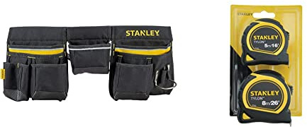 STANLEY 600 Denier Tool Belt Pouch with Multi-Pockets Storage Organiser, Tape Pocket, Hammer Loop