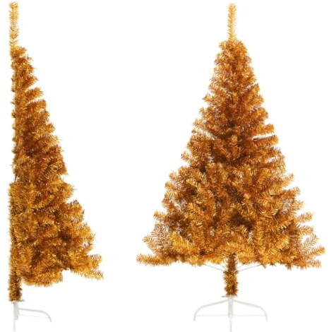 vidaXL Künstlicher Halb Weihnachtsbaum mit Ständer Christbaum Halber Tannenbaum Dekobaum Kunstbaum Weihnachten Deko Weihnachtsdeko Gold 180cm PET