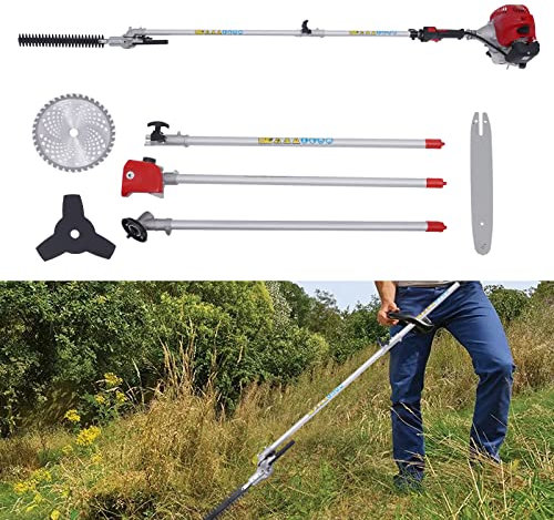 1.4KW Rasentrimmer Gärtner Heckenschere 4in1 Benzin Multiwerkzeug Rasenmäher Dickichtschneider Heckenschere Gartenwerkzeug Multitool Mit Kreissäge und Hochentaster