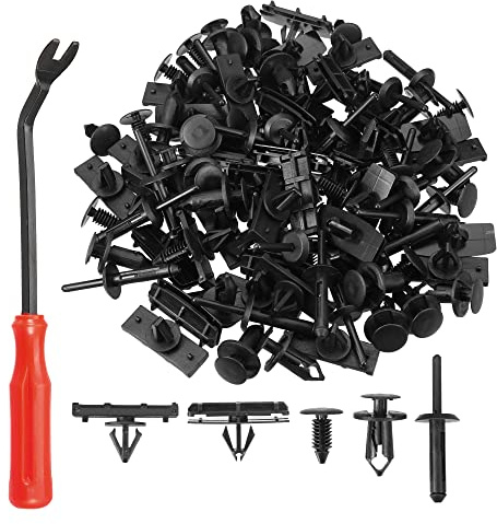 A ABSOPRO Fissaggio Clip Kit Per Paraurti Porta Pannello - 101pz Nero | Nero, Plastica, 5 Dimensioni, OE: 10184895/20452072/N803862-S/6501559/6506007-AA, Include Strumento Rimozione