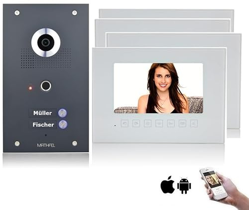 2-Draht Bus IP Video Türsprechanlage, 2 Familienhaus Set, 7'' Monitor, Anthrazit (3x7'' Monitor Weiß mit WLAN)