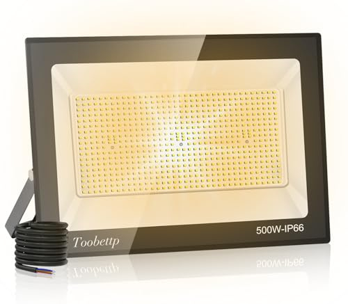500W LED Strahler Außen für Garten, 50000LM 3000K Warmweiß Flutlicht | Superhell Scheinwerfer mit 720 LED-Perlen,180°Halterung,IP66 Aluminiumgehäuse,Aussenstrahler für Hinterhof Garage Sportplatz